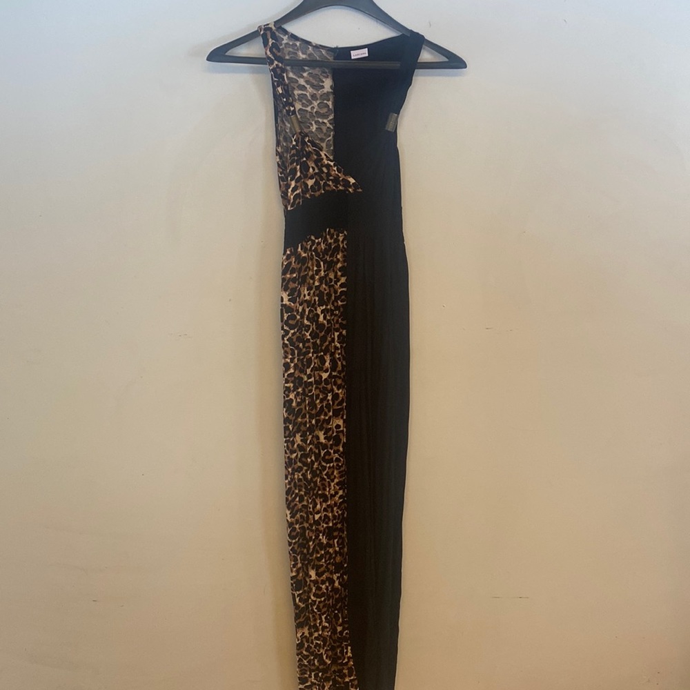 Half Leopard print  half black maxi dress.